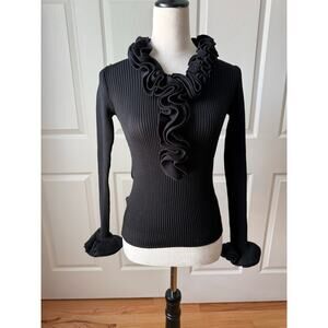 Sheridan Creations Black Ruffle Sweater 60s 70s Vintage Romantic Whimsygoth Sz S